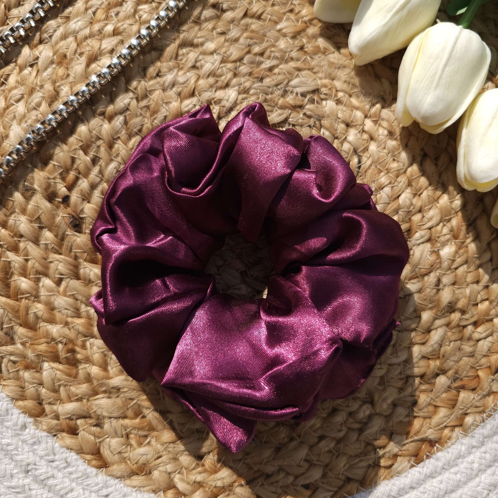 maroon-satin-scrunchies Hair Accessories for Women