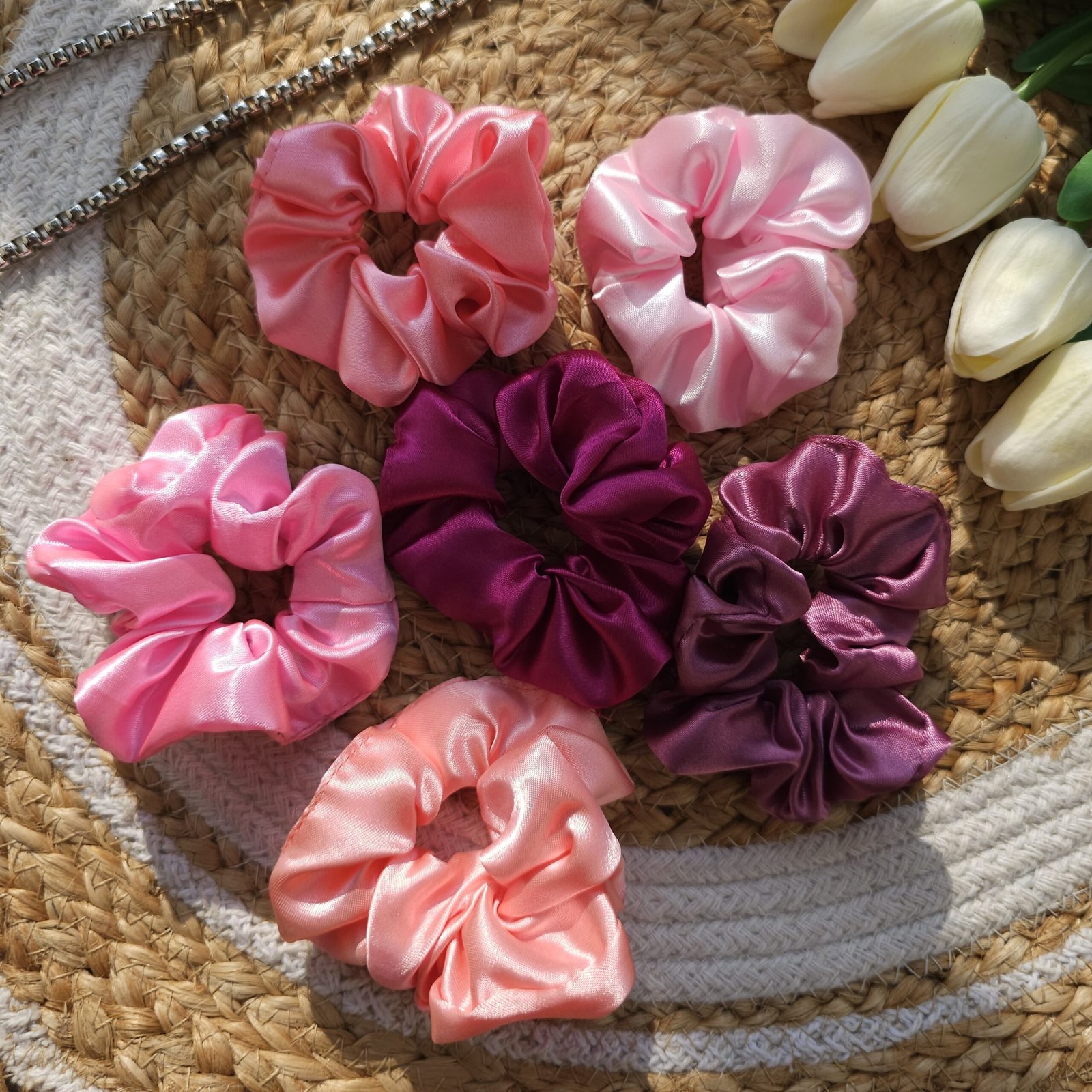 Metallic-pink-satin-silk-medium-scrunchies Best satin scrunchies for thick hair