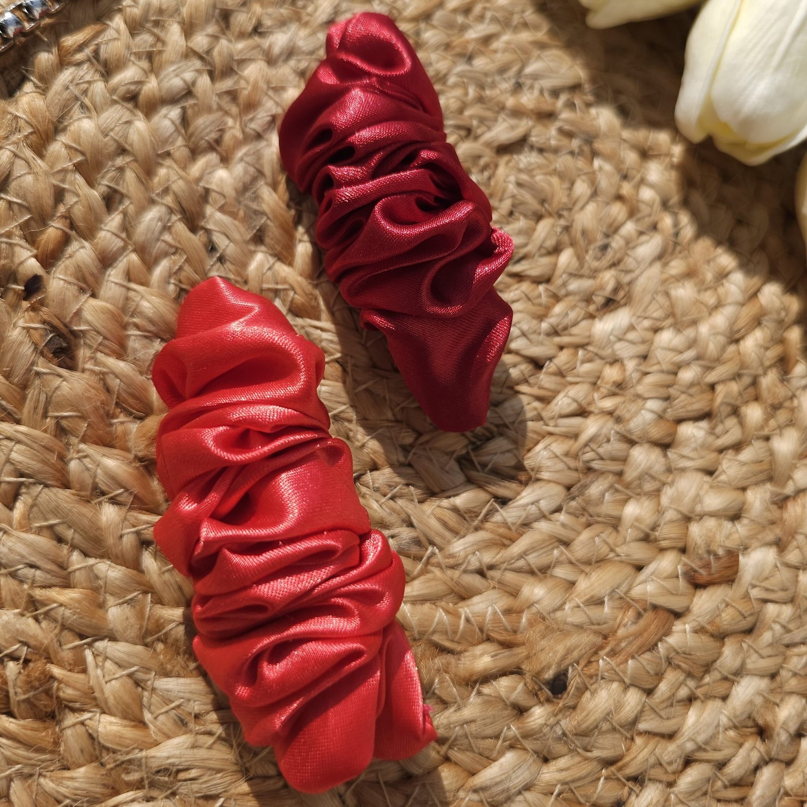 classic-red-orange-hair-barrette-combo satin french hair clips