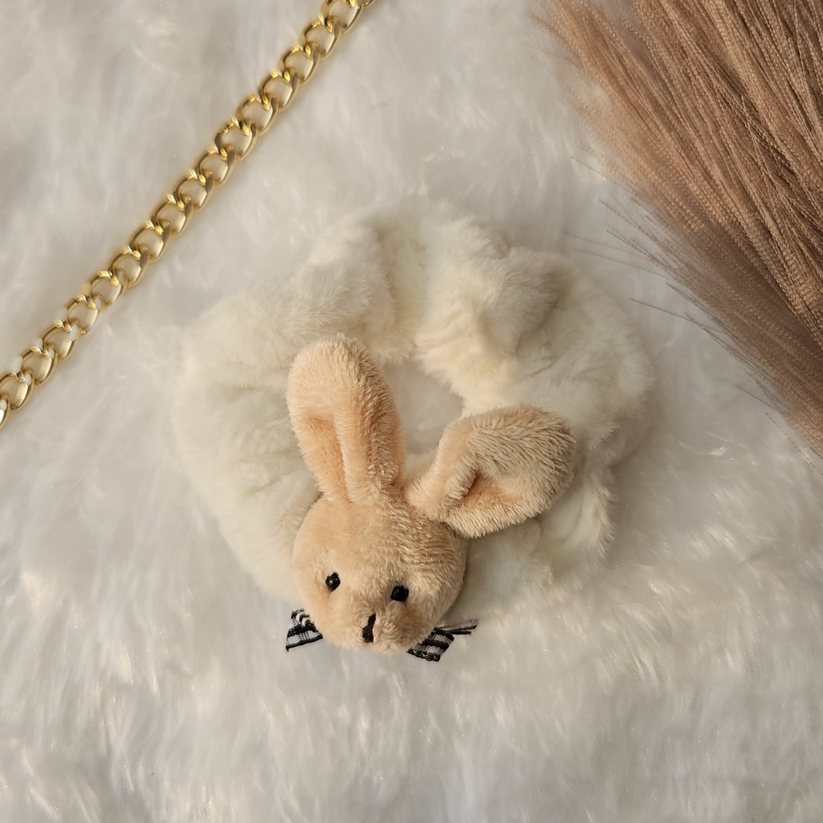 cream-bunny-fur-scrunchies soft fabric scrunchies for hair