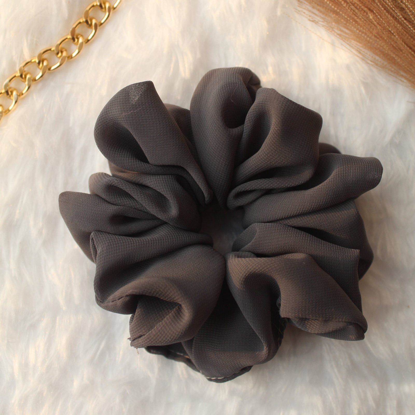 dark-grey-georgette-hair-scrunchies fluffy georgette scrunchies