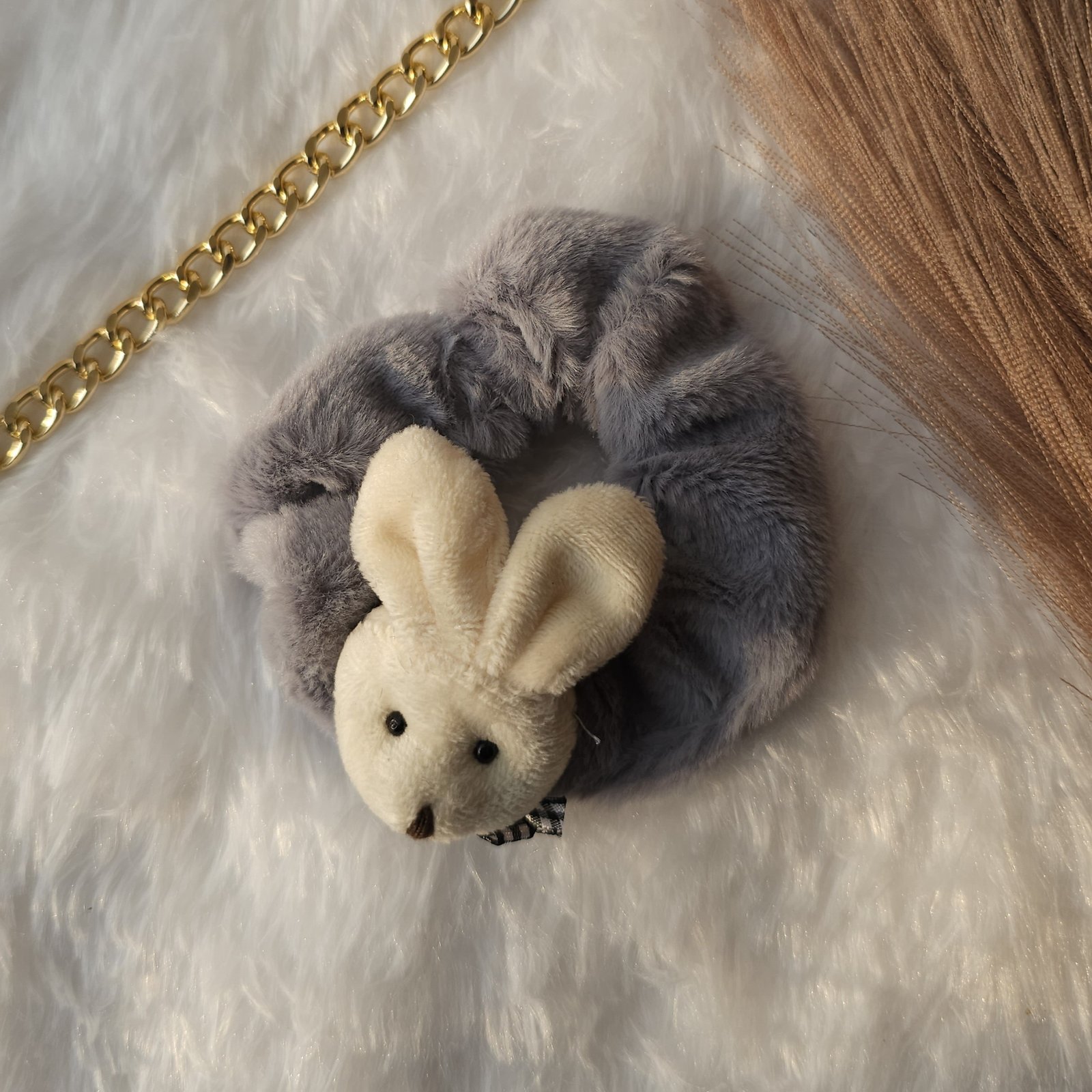grey-bunny-fur-scrunchies Best Scrunchies for Winter in India