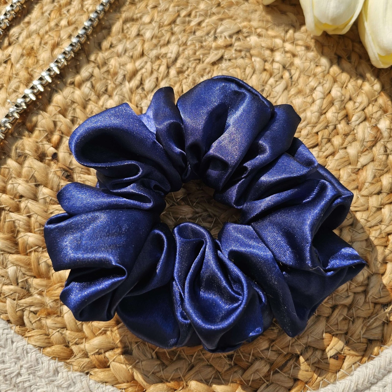 navy-blue-satin-scrunchies silky satin scrunchies
