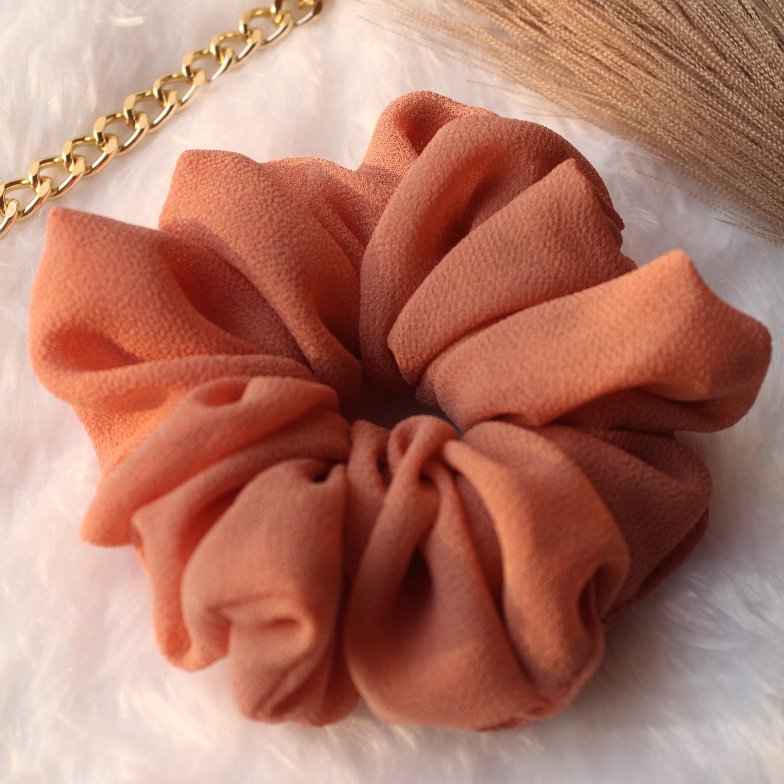 peach-georgette-scrunchie fluffy georgette scrunchies