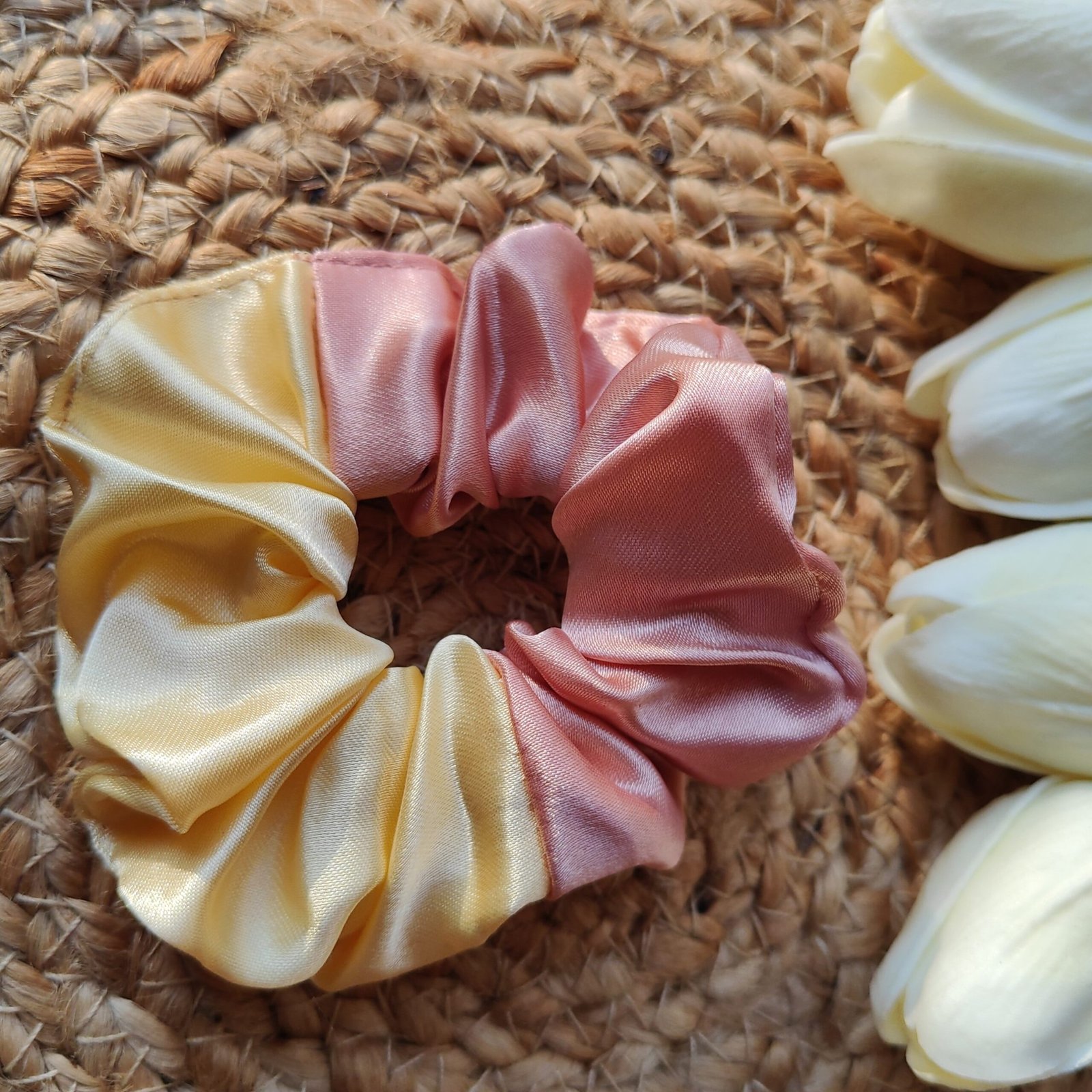 peachy-dual-tone-satin-scrunchie trendy dual tone scrunchies
