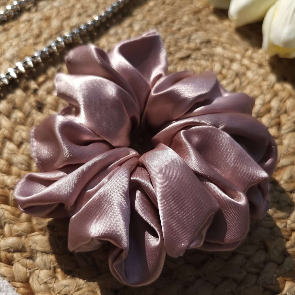 rosy nude satin scrunchies