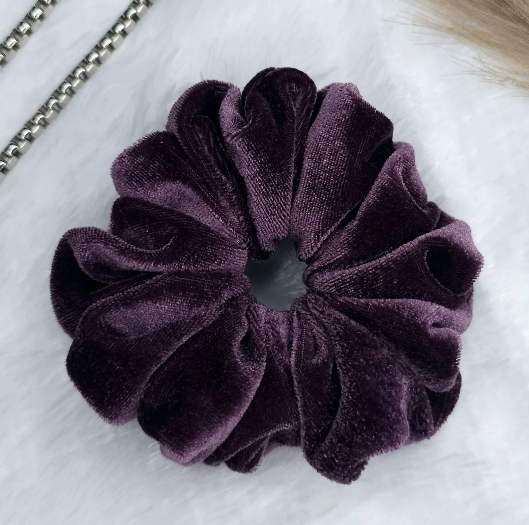 plum-purple-velvet-scrunchie Best Korean hair accessories shops In Kanpur