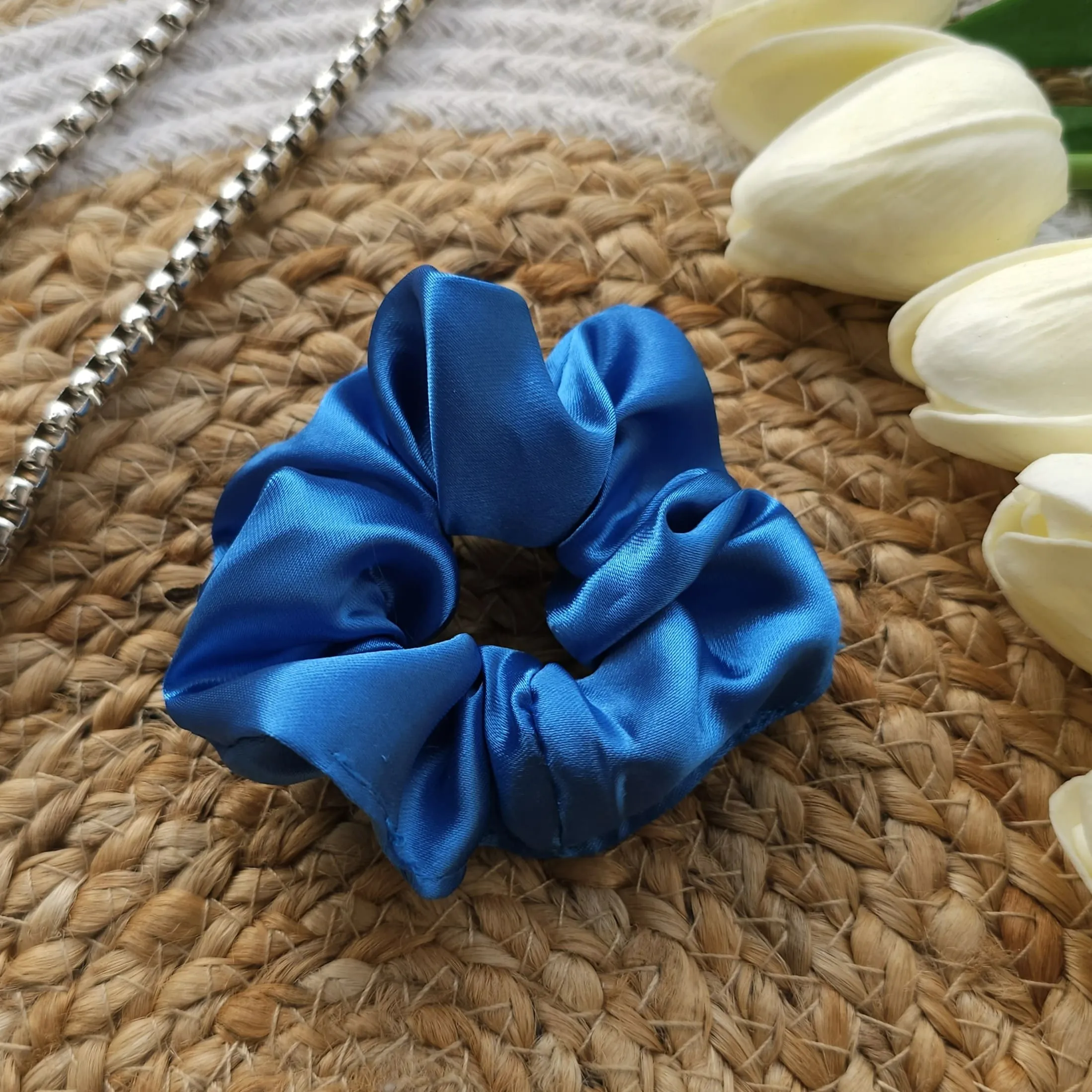 cornflower-scrunchie Premium satin hair scrunchies in Lucknow - The Stylish Gem Store