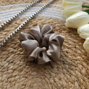 Metallic Silver Satin Scrunchie - Image 2