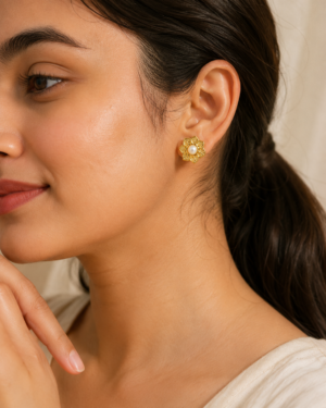 Golden Daisy Pearl Earrings - Image 2