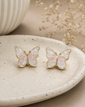 Crystal Marble Butterfly Earrings with 925 Sterling Silver Posts