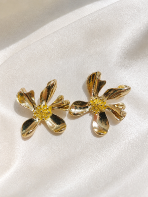Golden Bloom Flower Statement Earrings in Premium Gold Finish