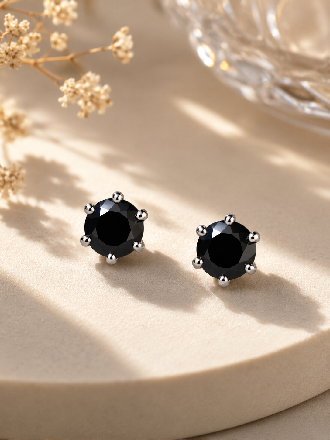 Crystal Black Stone Studs Crystal Black Stone Stud Earrings with 925 Sterling Silver Posts