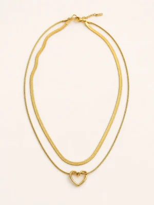 Open Heart Double Layer Necklace - Image 3