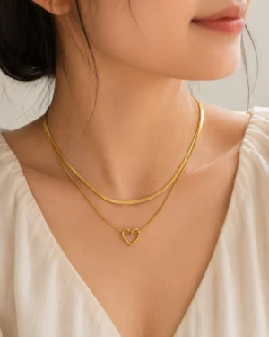 Open Heart Double Layer Necklace - Image 2