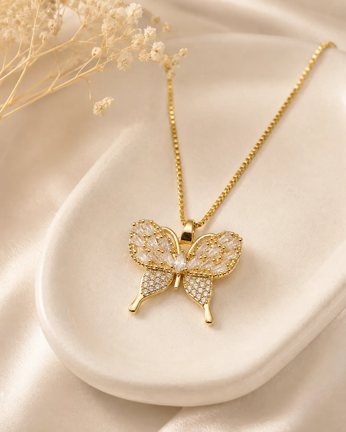 Angel Golden Butterfly Necklace Angel Golden Butterfly Necklace with Crystal Butterfly Pendant in Gold Finish