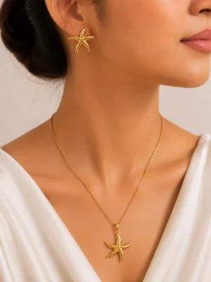 Golden Palm Necklace Set with Earring - Image 2