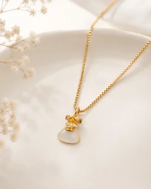 Pearl Pocket Pendant Necklace with Gold Crystal Pendant and Pearl Drop