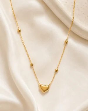 Minimal Heart Pendant Necklace with Gold Heart Pendant and Bead Chain