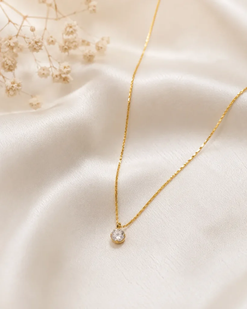 Tiny Silver Stone Necklace with Round Crystal Pendant