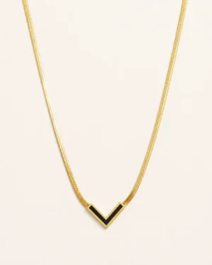 Black V-Shape Pendant Necklace - Image 2