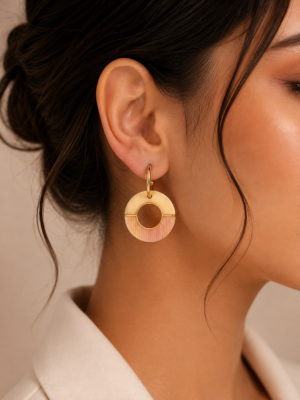 Golden Blush Geometric Circle Drop Earrings - Image 2