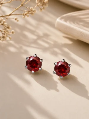 Crystal Red Stone Stud Earrings with 925 Sterling Silver Posts