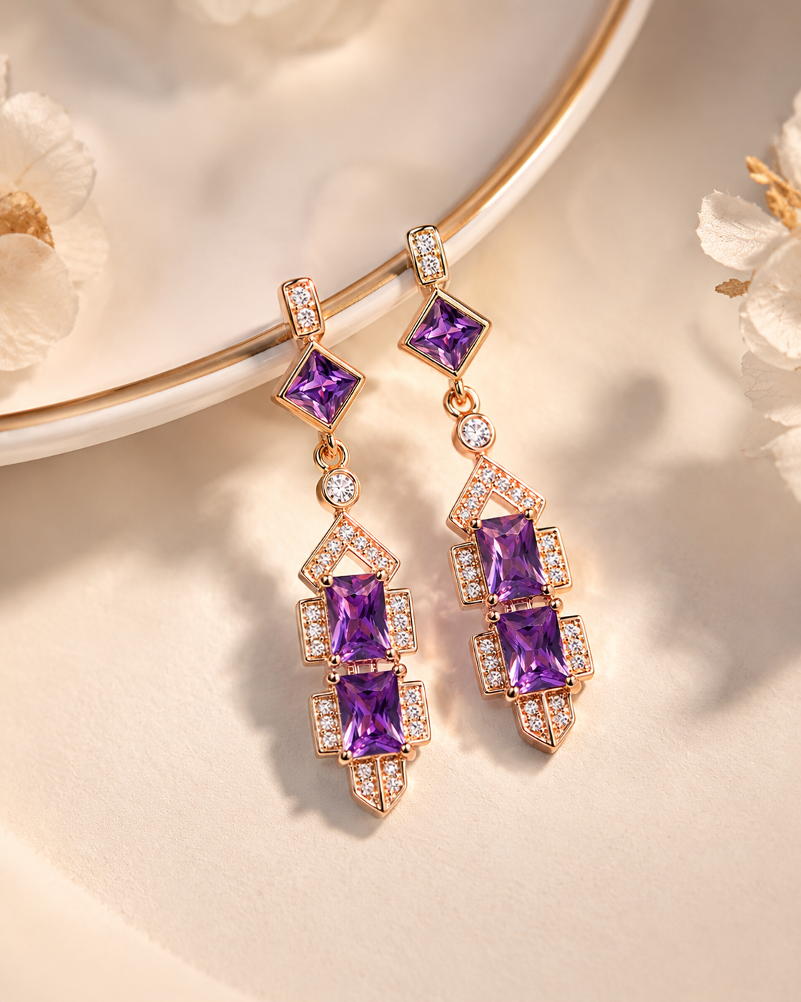 Luxe Purple Princess Cut Earrings Luxe Purple Princess Cut Crystal Drop Earrings