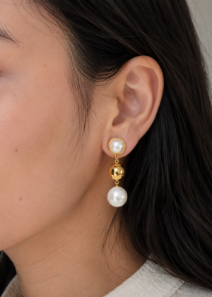 Elegant Gold & Pearl Drop Earrings - Image 2