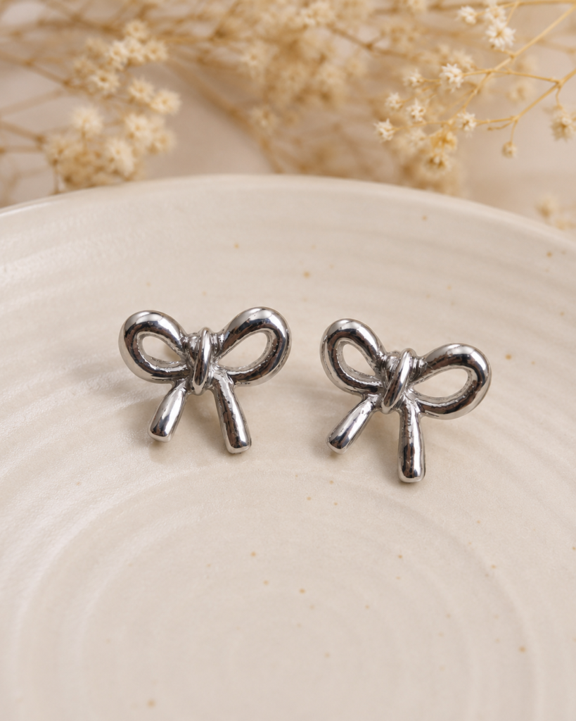 Silver Minimalist Bow Stud Earrings