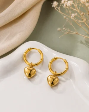 Liora Heart Charm Gold Hoop Earrings for Women