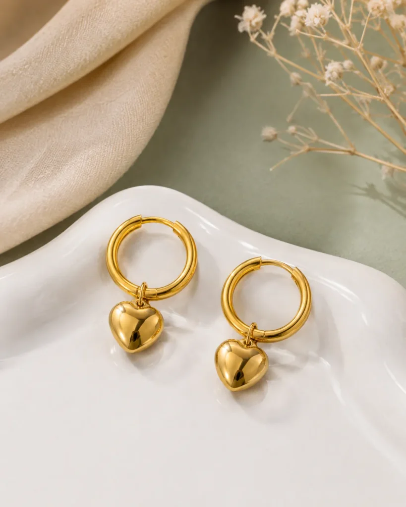 Liora Heart Charm Gold Hoop Earrings for Women