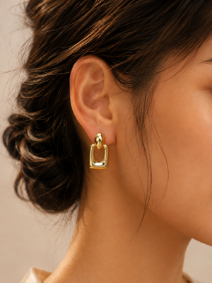 Golden Sculpted U-Shape Drop Earrings - Image 2