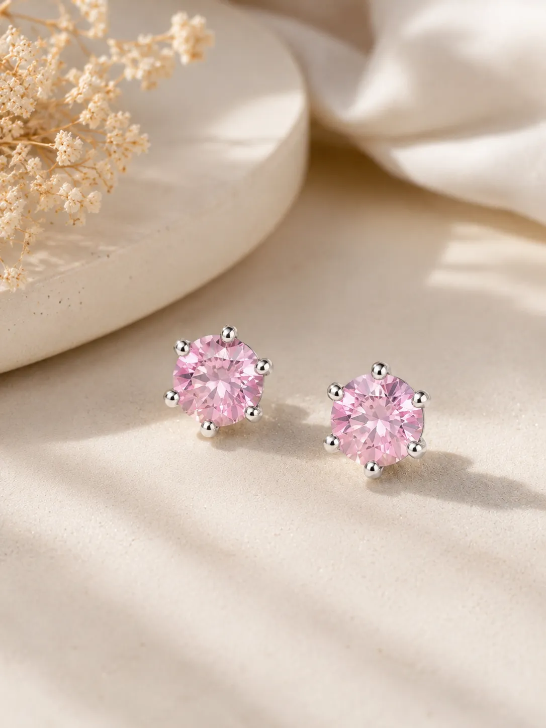 Crystal Pink Stone Studs Crystal Pink Stone Stud Earrings with 925 Sterling Silver Posts