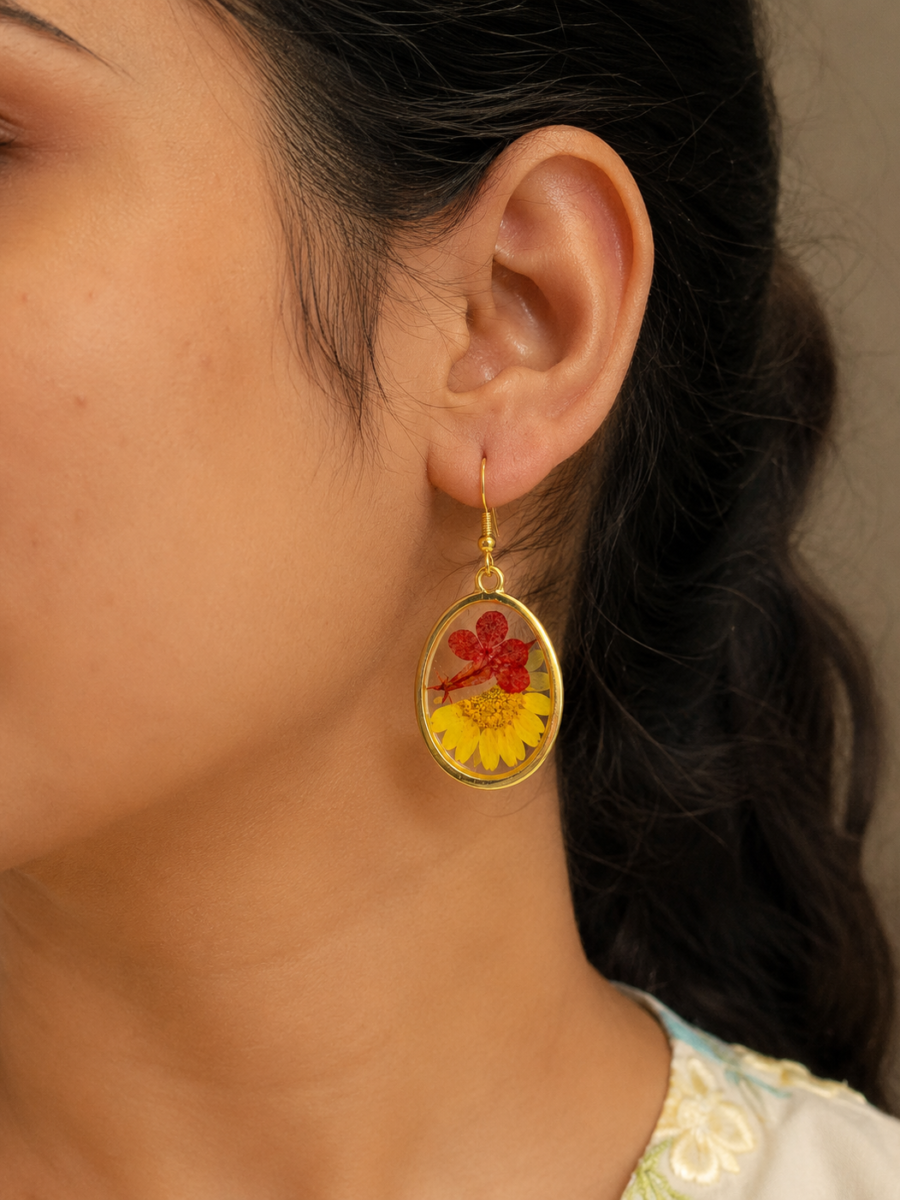 Sunflower Bloom Resin Earrings with Real Pressed Flowers