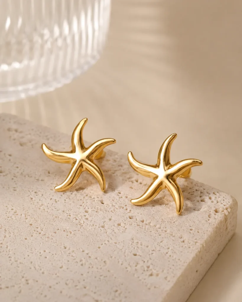Ocean Muse Gold Starfish Stud Earrings for Women
