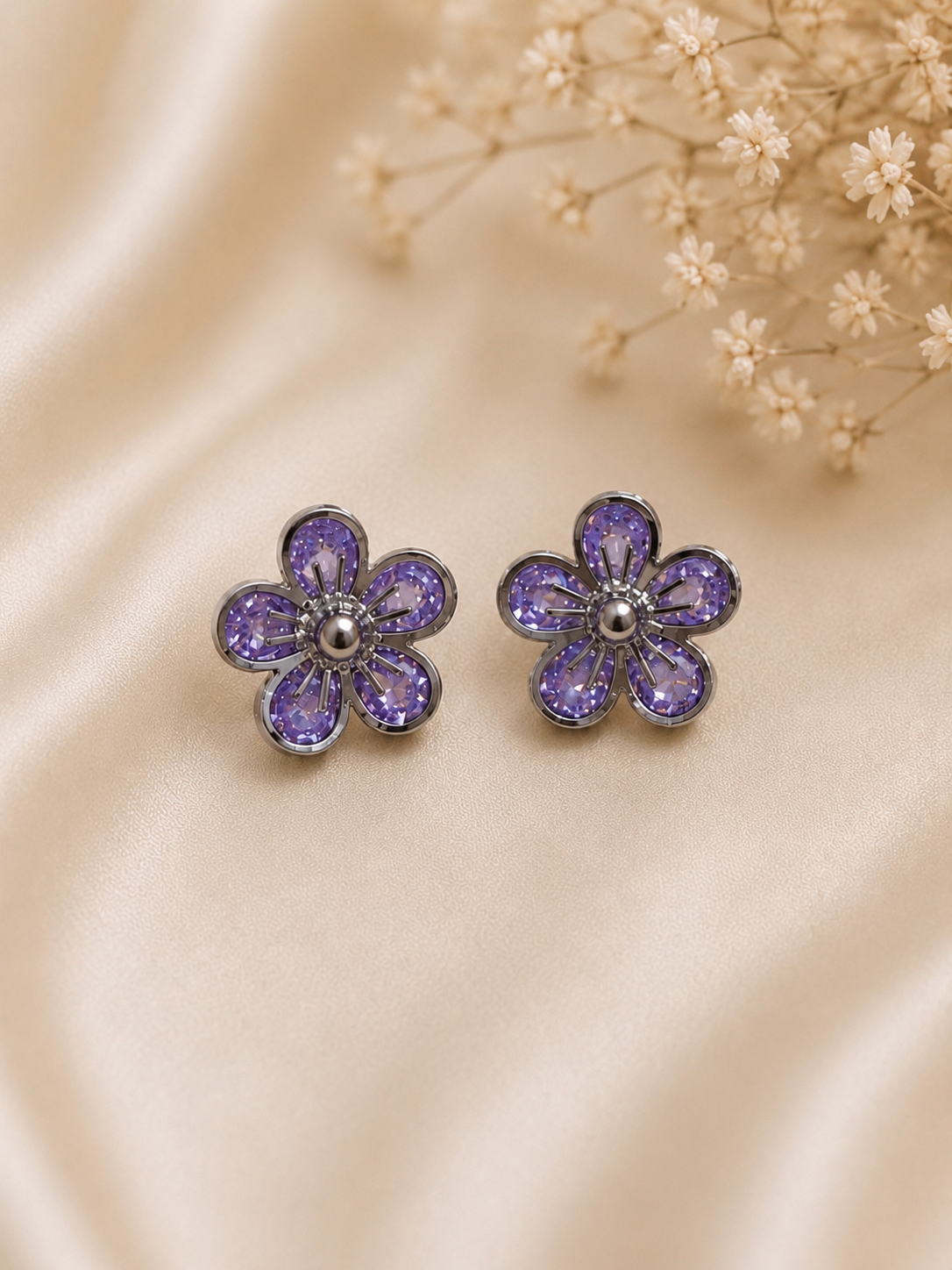 Lavender Blossom Crystal Stud Earrings Lavender Blossom Crystal Stud Earrings with 925 Sterling Silver Posts
