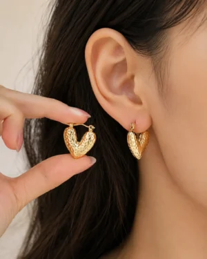 Nyra Textured Heart Hoop Earrings - Image 2