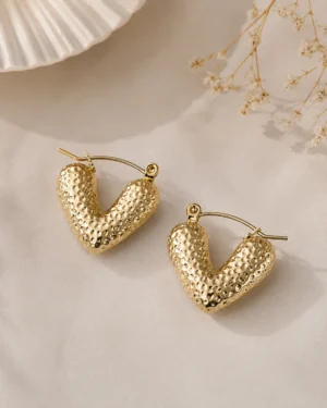 Nyra Textured Heart Hoop Gold Earrings for Women
