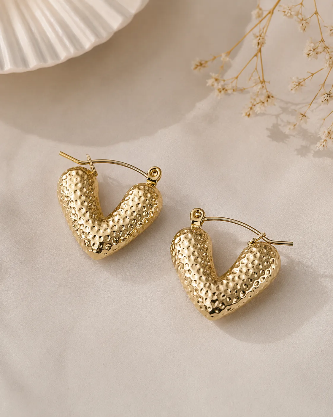 Nyra Textured Heart Hoop Earrings Nyra Textured Heart Hoop Gold Earrings for Women
