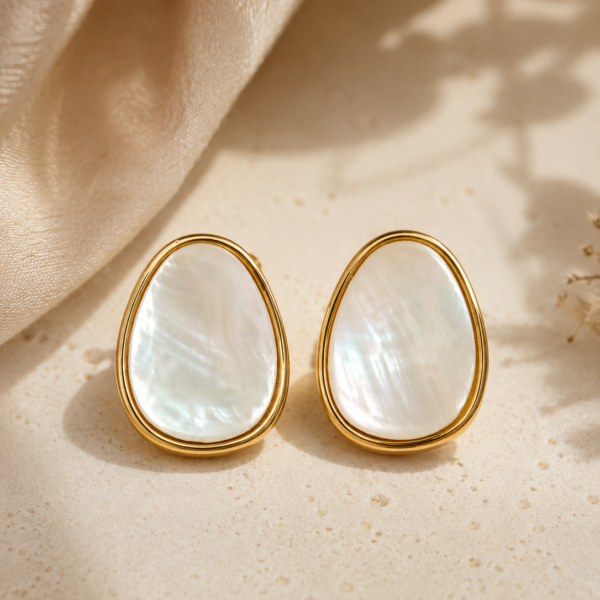 Minimalist White Shell Gold Stud Earrings