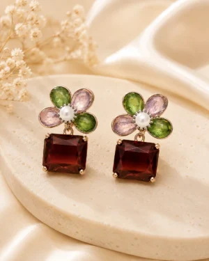 Brown Stone Flower Earring - Image 3