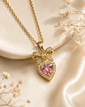 Pink Crystal Heart Neckchain - Image 2