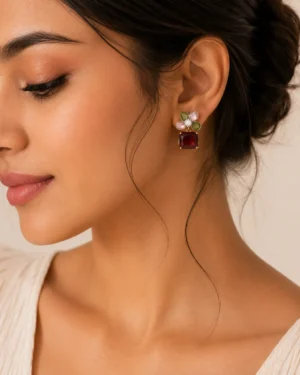 Brown Stone Flower Earring - Image 2