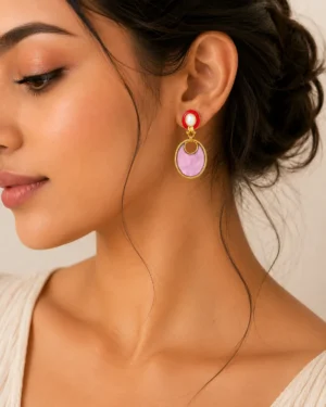 Vintage Pink Marble Pearl Drop Earrings - Image 2