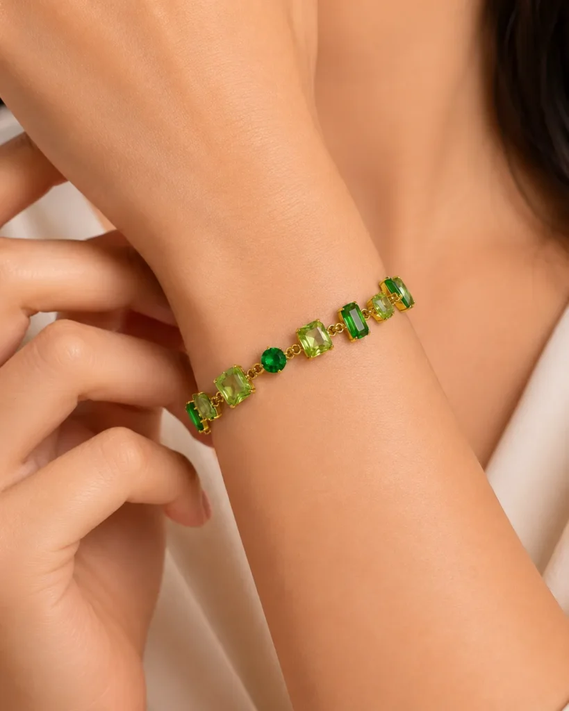 Emerald Mosaic Crystal Gold Bracelet for Women