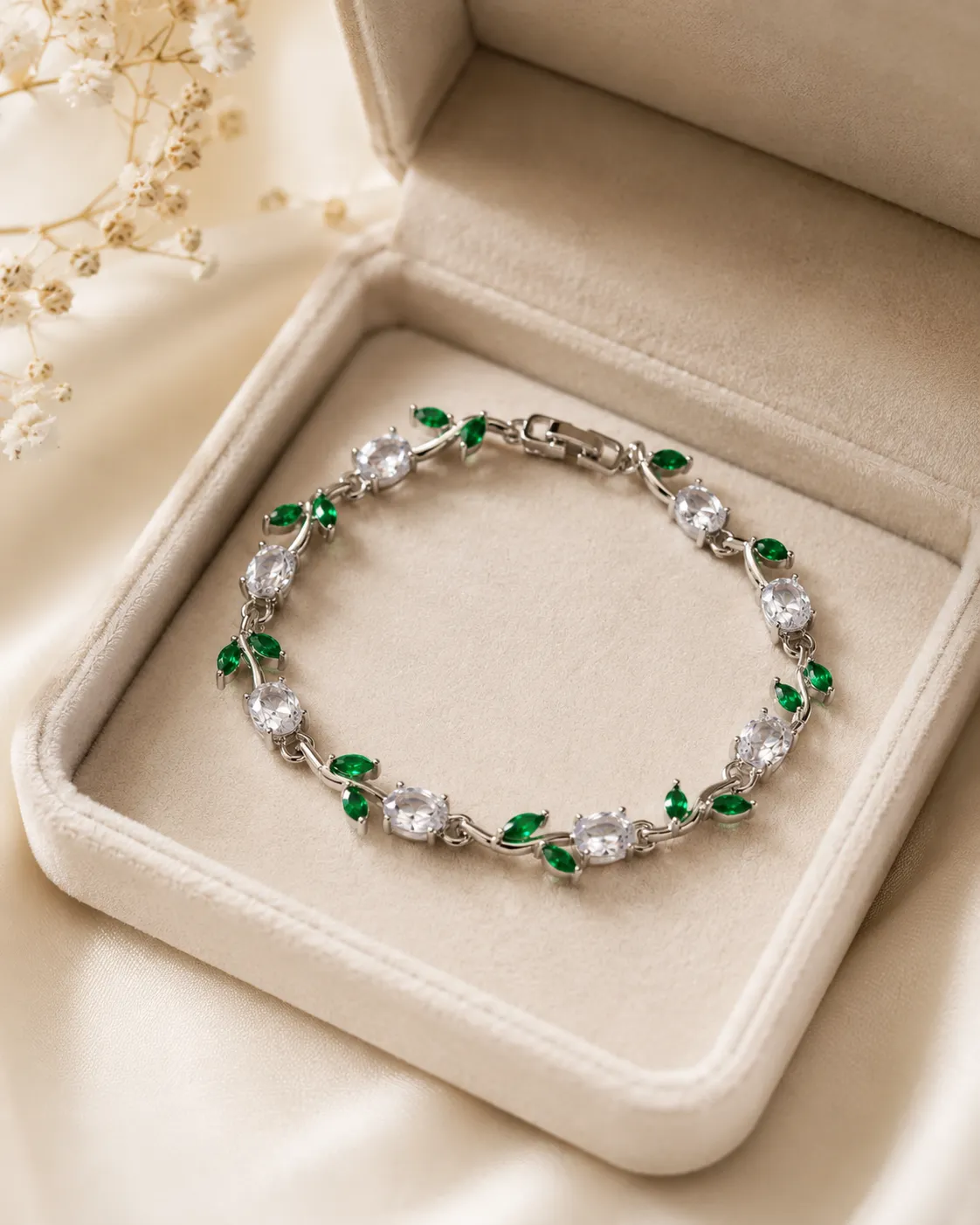 Emerald Dew Crystal Bracelet Emerald Dew Crystal Silver Bracelet with Clear Crystals for Women