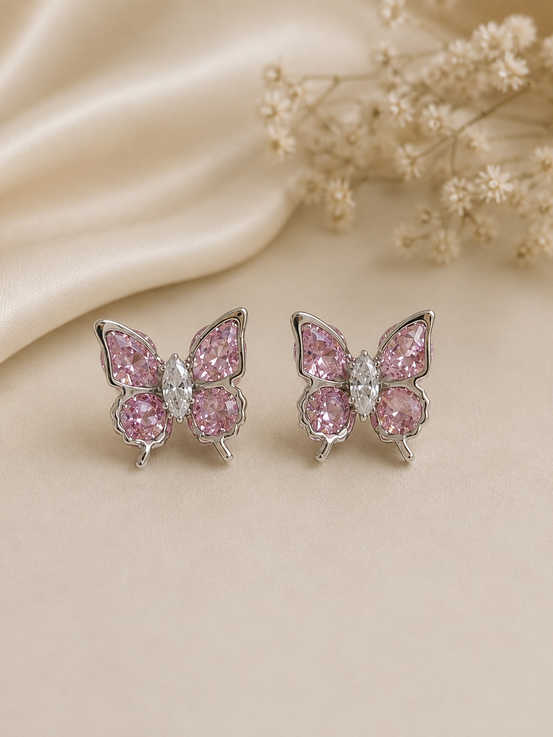 Rosalie Pink Crystal Butterfly Stud Earrings Rosalie Pink Crystal Butterfly Stud Earrings with 925 Sterling Silver Posts