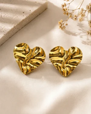 Aurelia Textured Heart Gold Stud Earrings for Women