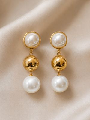 Elegant Gold & Pearl Drop Earrings - Image 3